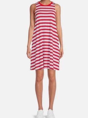 Time and True Women’s red stripes sleeveless knit swing dress stretchy L